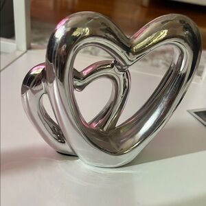 Silver Abstract Heart Sculpture Modern Art